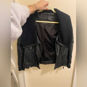 BlankNYC leather jacket with knit collar detail